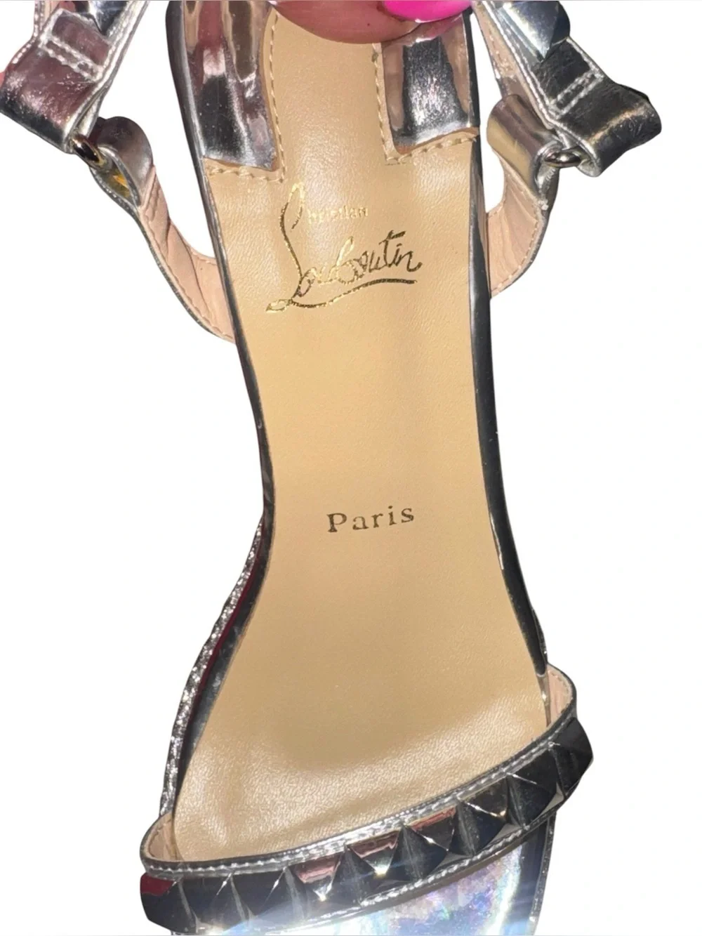 CHRISTIAN LOUBOUTIN Metallic silver Pyraclou Pyadiam Studded Platform wedges